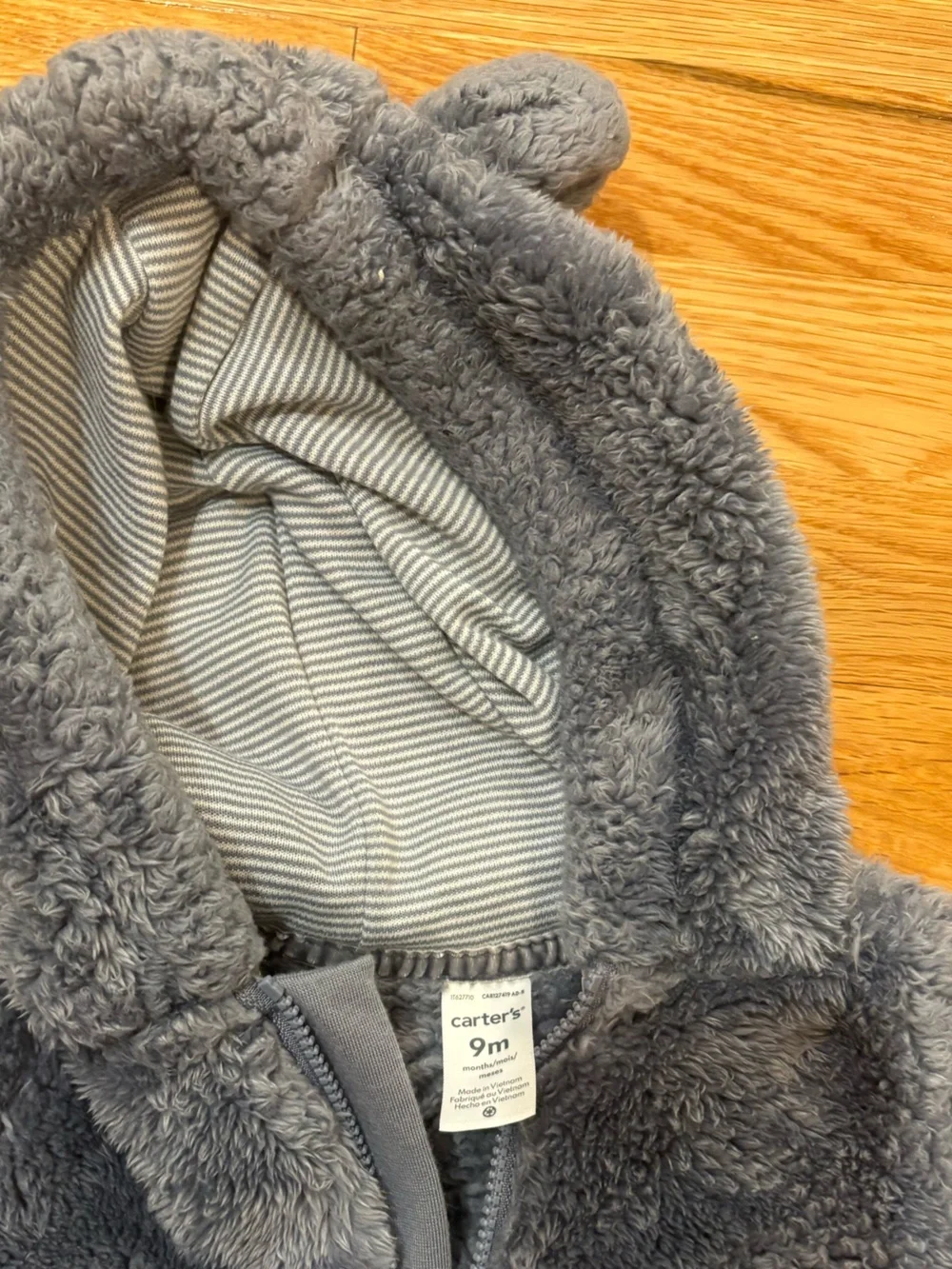 Carter's Plush Hooded Baby One-Piece in Charcoal Gray